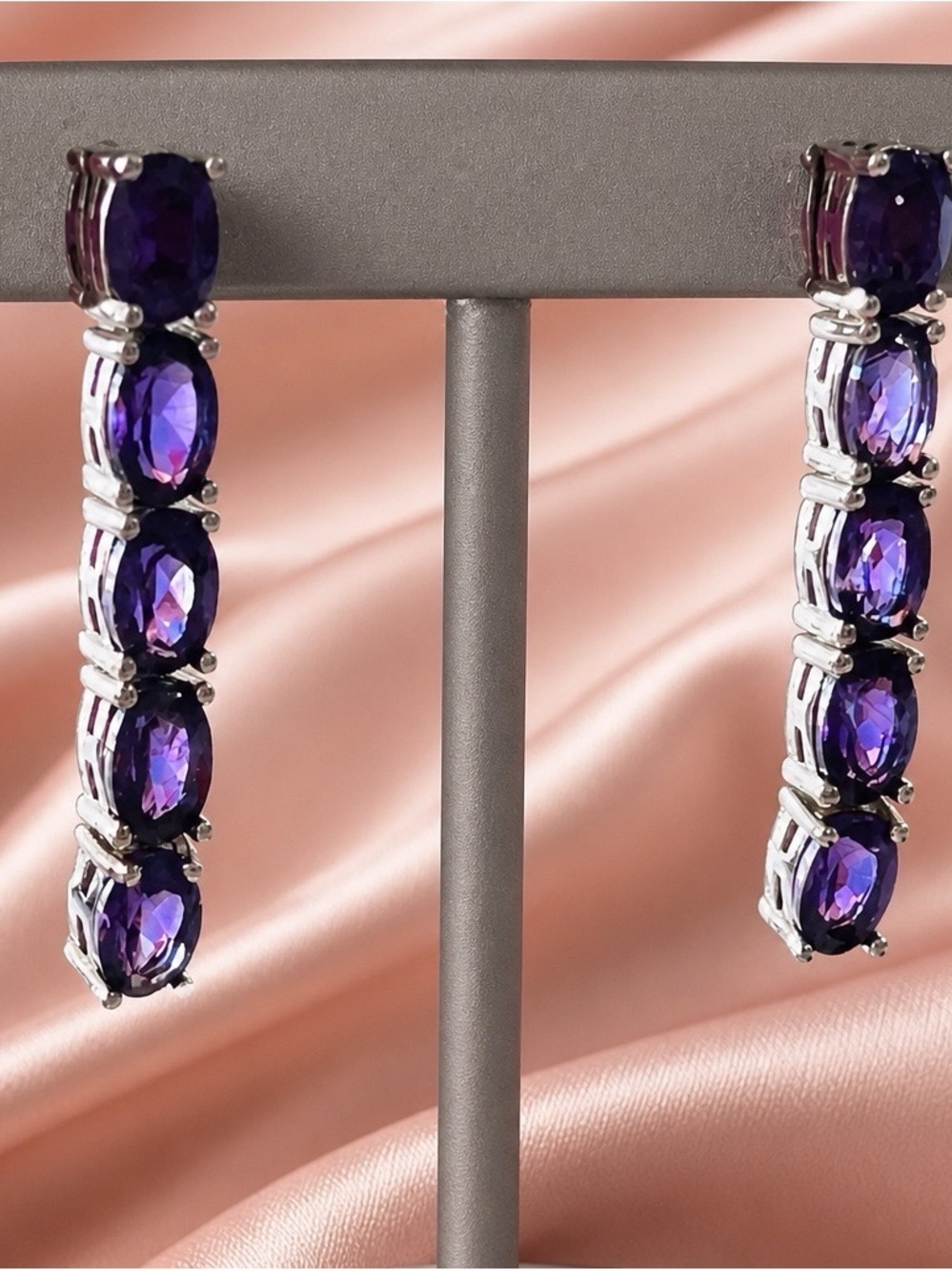 Authentic Deep Purple African Amethyst drop earrings set in 925 Sterling Silver